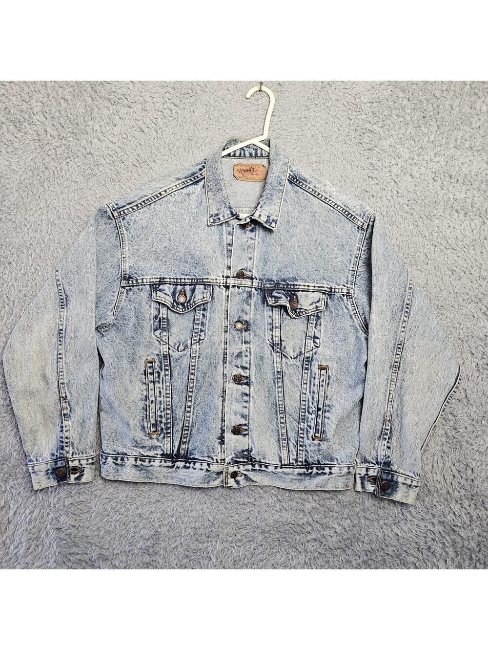 Vintage Levi's Denim Trucker Jacket Large Acid 70507 0219 Made USA *Collar / Tab